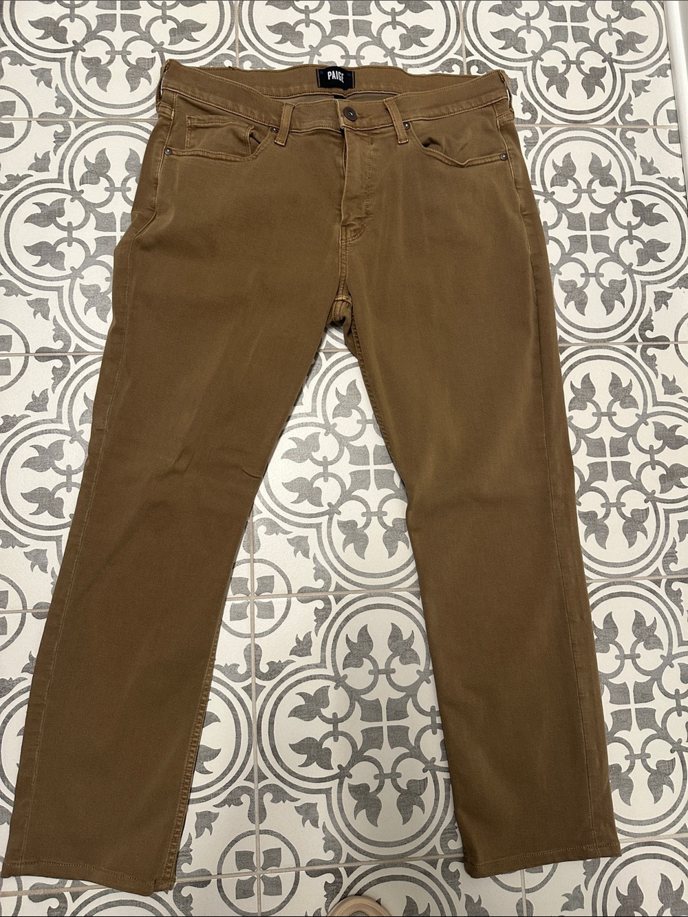 PAIGE Men's Olive Brown Slim Straight Jeans